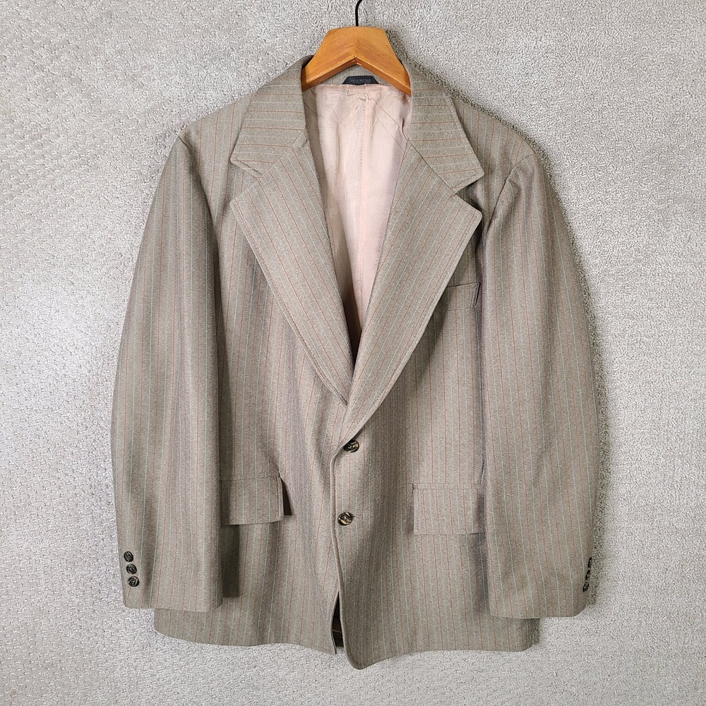 Vintage Van Cort Jacket Mens 42R Tan Red Striped Blazer Two Button Unstructured